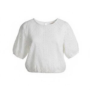 NEW Urban Romantics Womens L White Eyelet Lace Top 100% Cotton Resort Summer